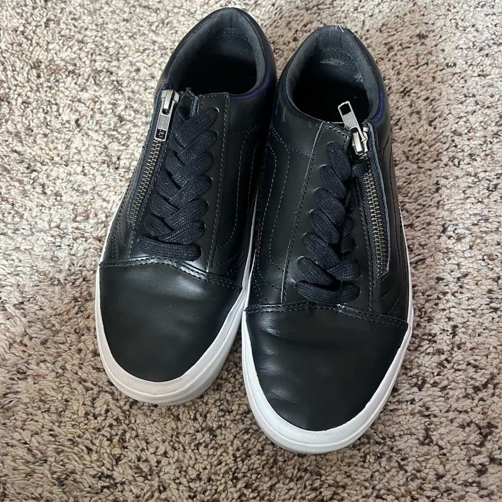 Vans Black Leather Sneakers with White Soles